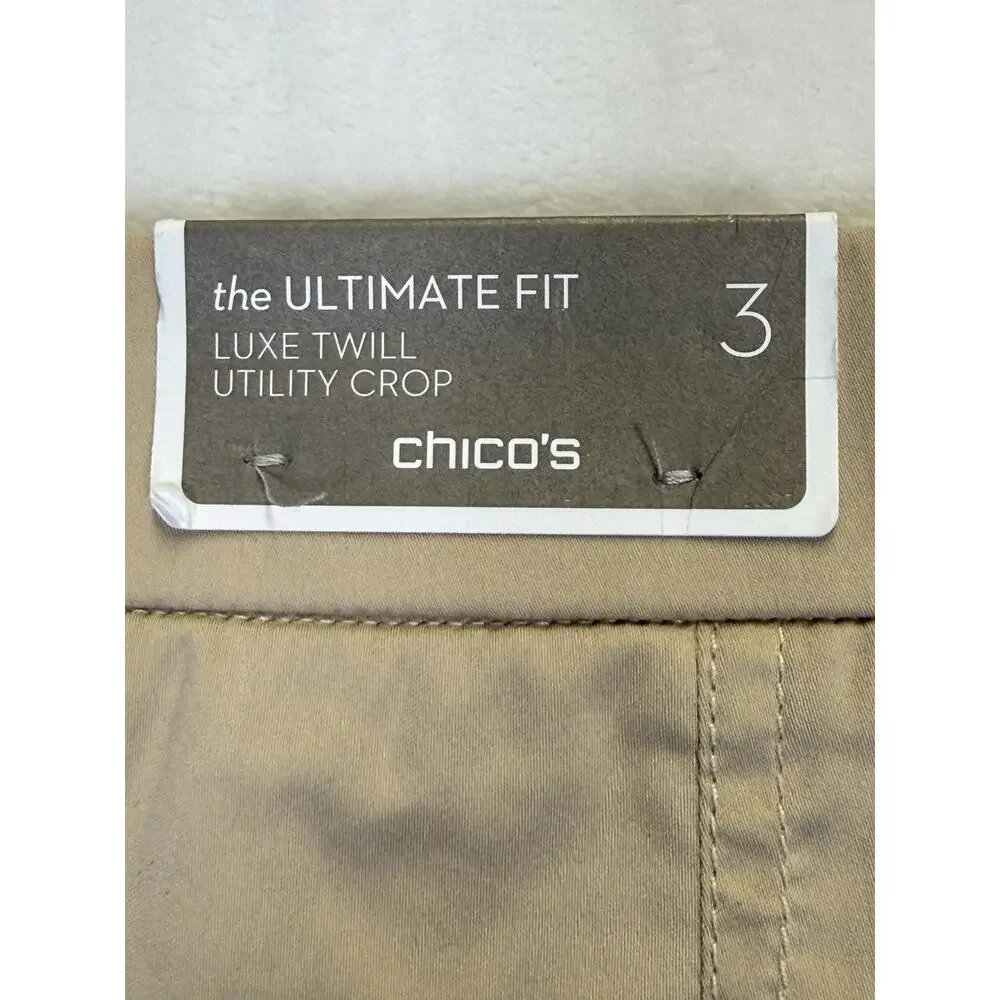 Chico’s Pants Women’s Sz 3 T XL 16 Luxe Twill Utility Basic Crop Khaki Tan NWT - Picture 13 of 15